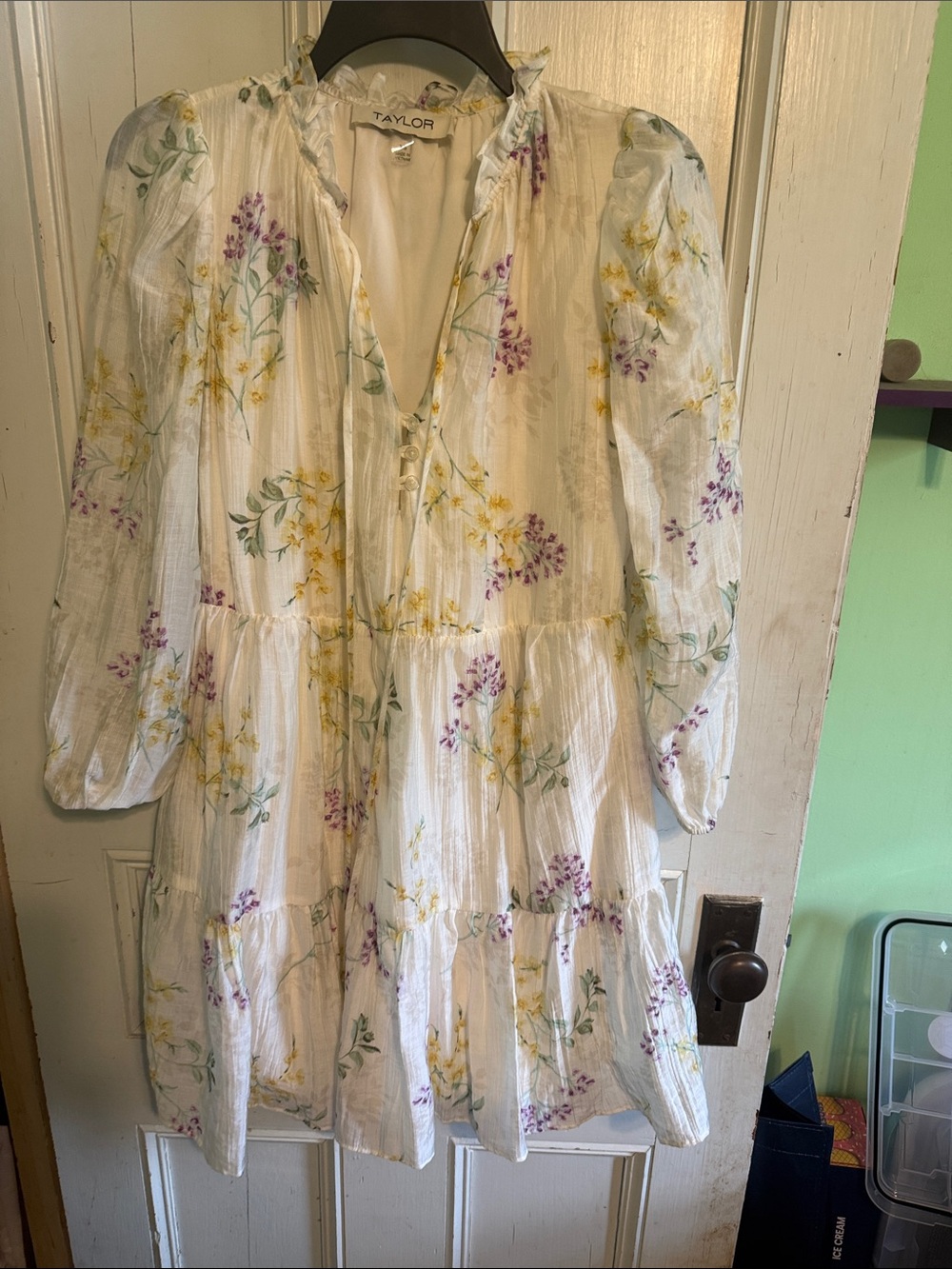 Taylor White Floral Ruffle Tiered Mini Dress